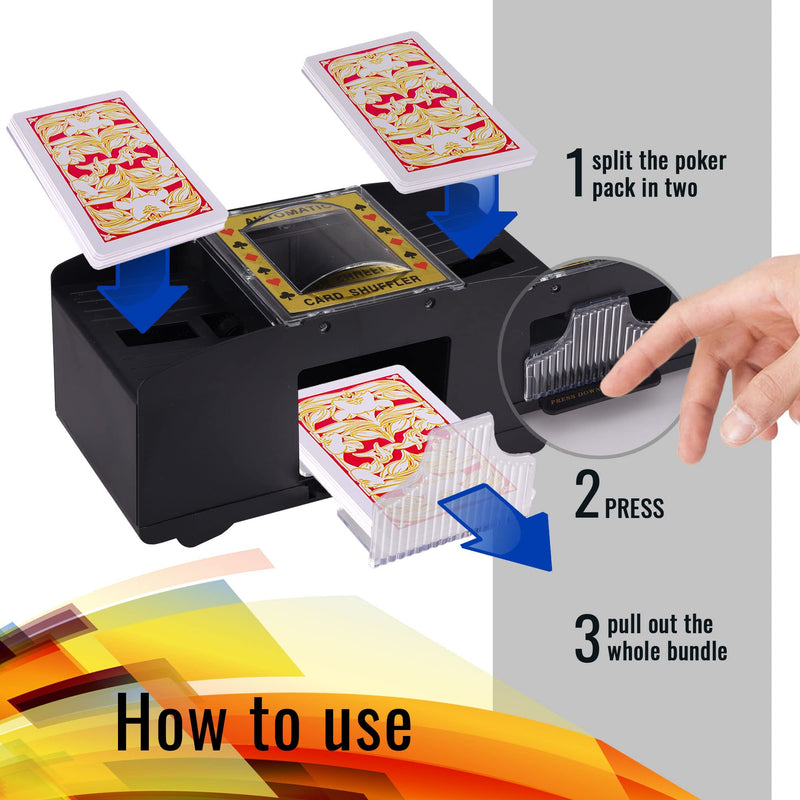 AOPER Automatic Card Shuffler - Electronic Casino Poker Card Shuffling Machine - Battery Operated Plastic Cards Mixer - 2/4 Decks Playing Cards for Home & Party - 2M USB Line 1-2 Decks - BeesActive Australia