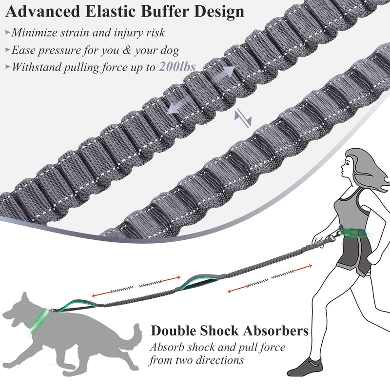 VIVAGLORY Hands Free Dog Leash with Dual Advanced Anti-Shock Bungees and Padded Handles, Reflective Waist Running Leash with Adjustable Belt for Training Jogging for Medium Large Dogs Fits waist 25½"~44" Grey/Turquoise - BeesActive Australia