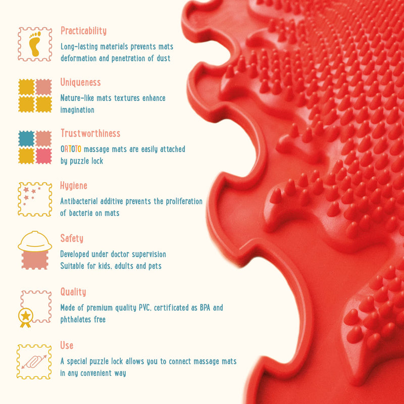 ORTOTO Single Sensory Massage Mat, Puzzle mat, Orthoepedic - Manual Massage Mat (Shinig Sun, Light Red) - BeesActive Australia