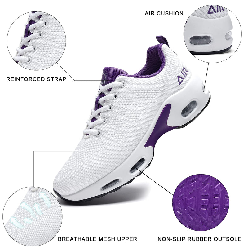 SURRAY Women's Air Running Shoes Walking Tennis Sneakers Non-Slip Athletic Fashion Casual Light Shoes(US5.5-11 B(M) 6 White Purple - BeesActive Australia