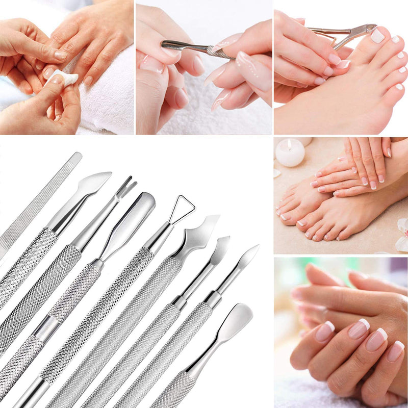8PCS Premium Stainless Steel Cuticle Nippers and Cuticle Pusher Nail Tools Set, Professional Ingrown Toenail File, Cuticle Remover Trimmer Cutters Tool Gel Nail Art for Fingernail Toenail Manicure - BeesActive Australia