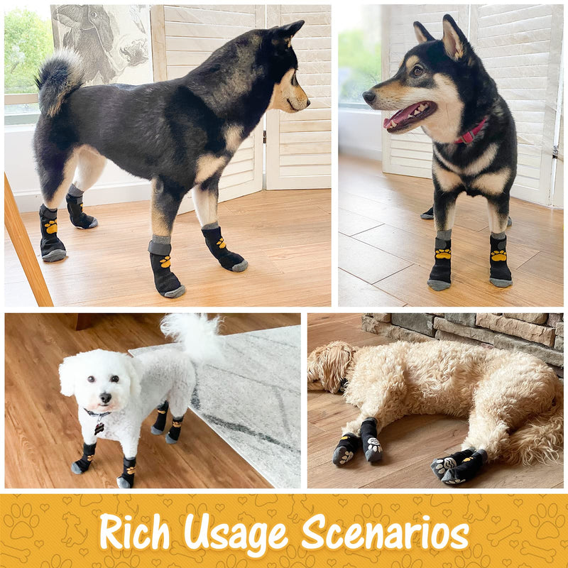 SCIROKKO 3 Pairs Anti-Slip Dog Socks - Adjustable Pet Non-Slip Paw Protection with Paw Pattern for Puppy Doggy Indoor Traction Control Wear on Floor M - Paw width 2.73 in Black - BeesActive Australia
