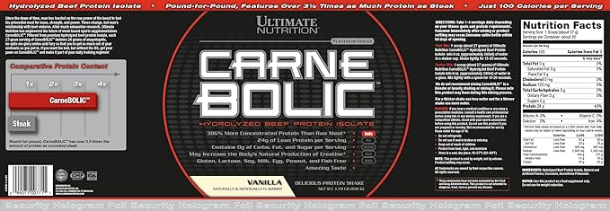 Ultimate Nutrition Carne Bolic Beef Protein Powder, Lactose-Free, Paleo and Keto Friendly, No Sugar or Carb, Hydrolyzed Protein, 30 Servings, Vanilla - BeesActive Australia