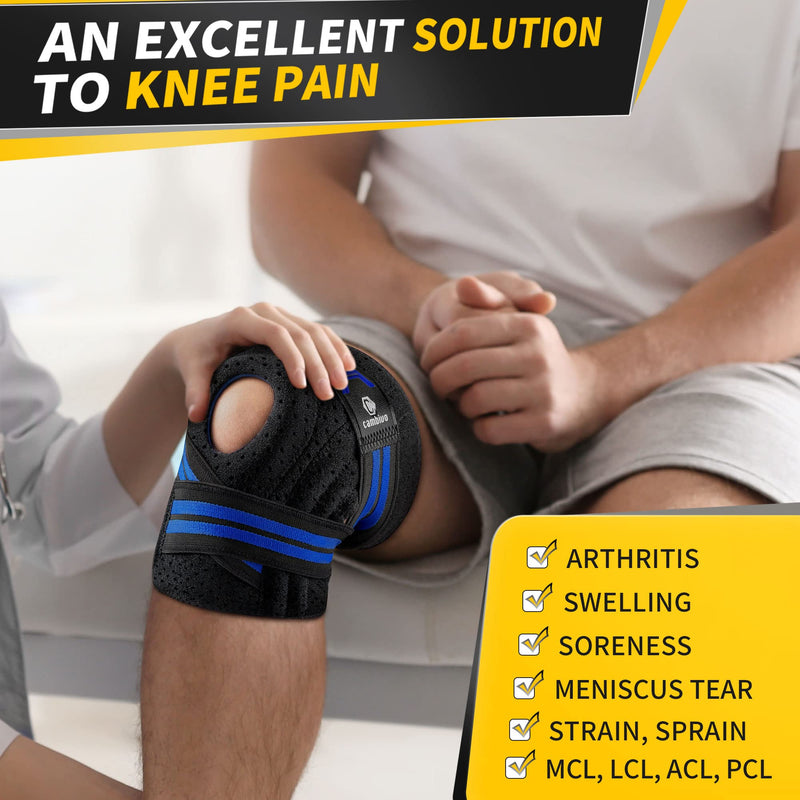 CAMBIVO Anti-chafing Knee Brace for Knee Pain with Side Stabilizers for Women and men, Adjustable Compression Knee Support with Patella Gel Pads, Relief Meniscus Tear, ACL, MCL, Arthritis (1 Pack) Medium Blue - BeesActive Australia