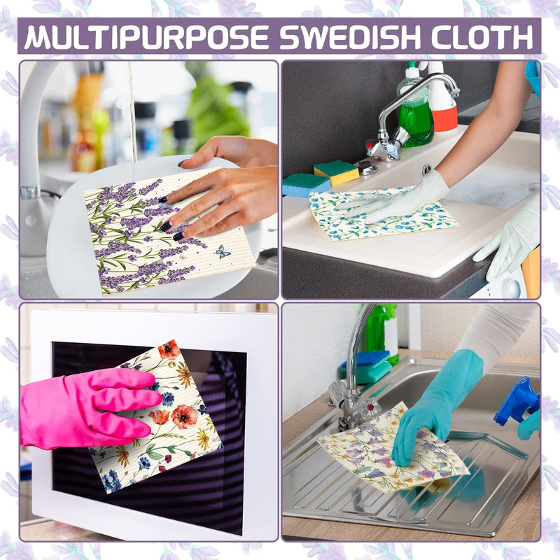 8 Pieces Wildflowers Swedish Kitchen Dishcloths Butterflies and Flowers Kitchen Towels Set Absorbent Dish Cleaning Cloths Reusable Sponge Quick Drying Cleaning Dishcloths for Home Kitchen Cleaning - BeesActive Australia