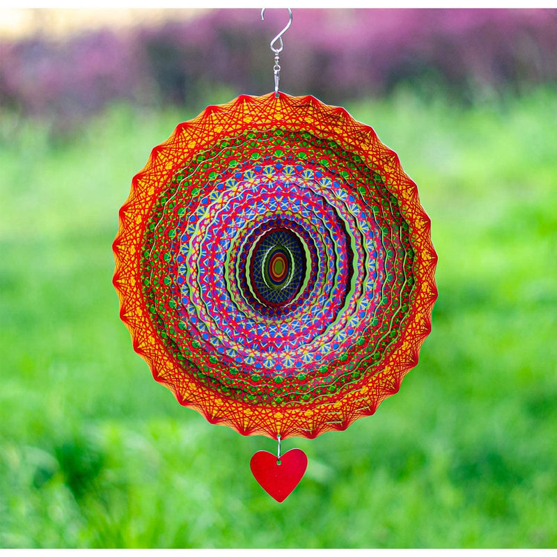 Wind Spinner Mandala Thangka 12 inches  3D Stainless Steel  Laser Cut Metal Art Geometric Pattern - Hanging Wind Spinner, Kinetic Yard Art Decorations - Indoor/Outdoor Decor - BeesActive Australia