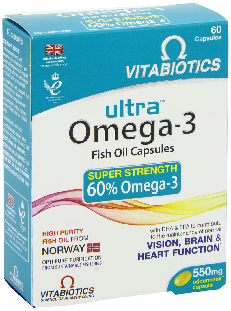 Vitabiotics Ultra Omega-3 Fish Oils Capsules with DHA EPA Nutritional Supplements for Heart Brain and Eye Vision Omega 3 Fish Oil - BeesActive Australia