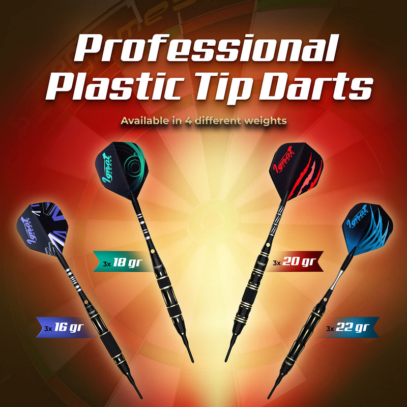 IgnatGames Plastic Tip Darts Set - Soft Tip Darts for Electronic Dart Board - Aluminum Shafts with O'rings, Extra Tips and Extra Flights + Dart Wrench + Innovative Case Beast Tamer 12 Pack (16g - 22g) - BeesActive Australia