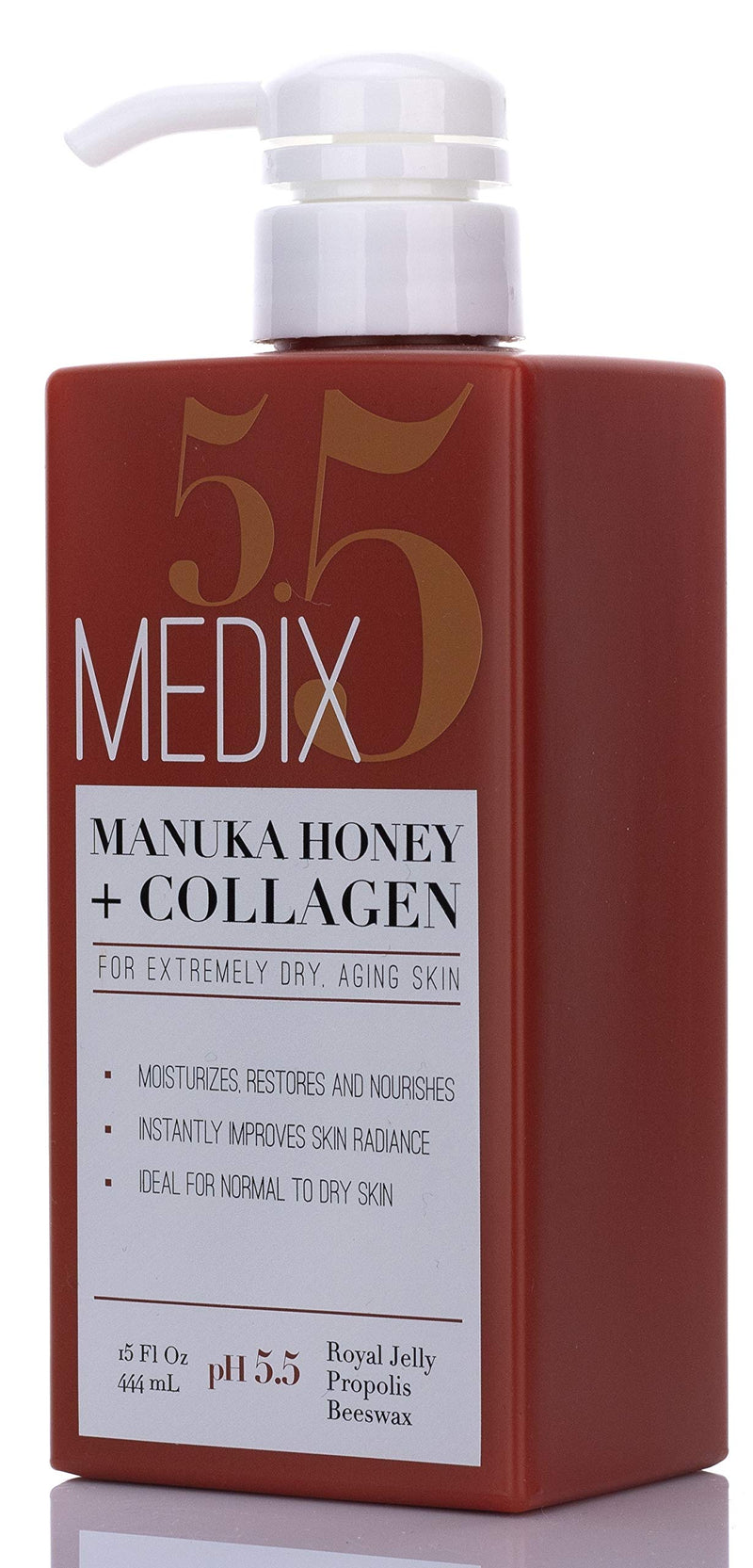 Medix 5.5 Manuka Honey Cream with Collagen and Green Tea Extracts. Anti-aging Cream for face and body, moisturizes, restores and nourishes skin. Large 15oz (444 mL) bottle with pump - BeesActive Australia