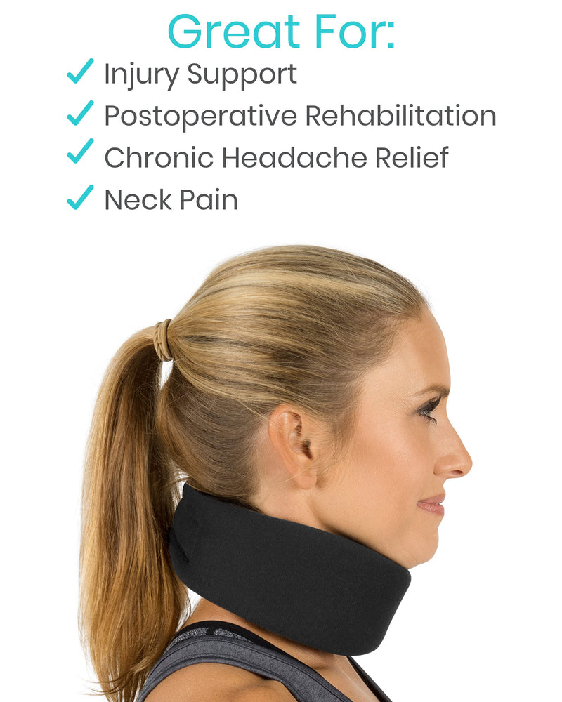 Vive Neck Brace - Foam Cervical Collar Adjustable Soft Support Can Be Used During Sleep - Wraps Aligns and Stabilizes Vertebrae - Relieves Pain and Pressure in Spine (Black, 3" Width) Black 3" (Three Inch Width) - BeesActive Australia