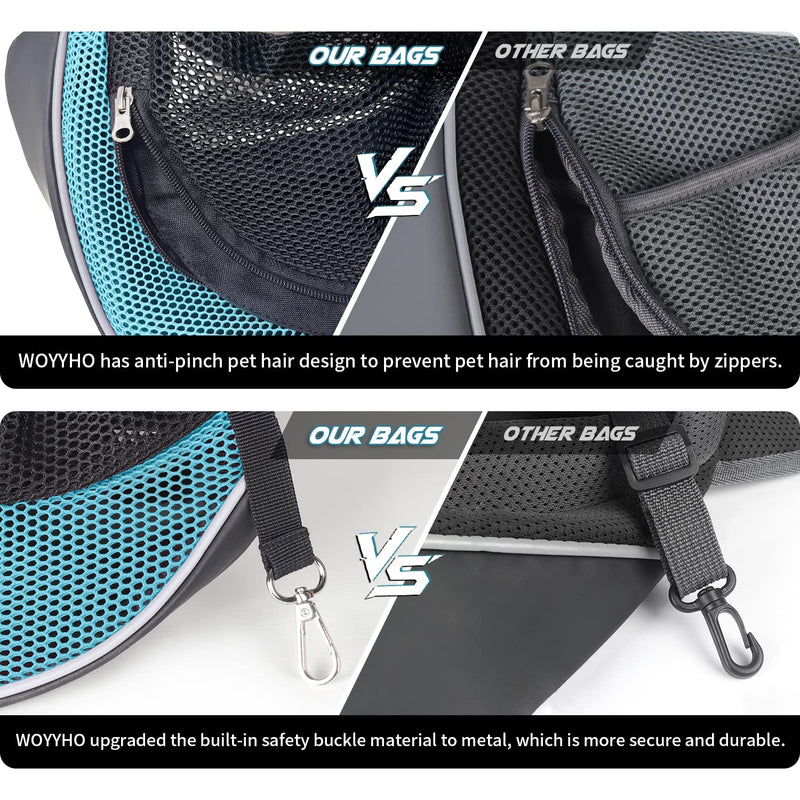 WOYYHO Small Pet Dog Sling Carrier Zipper Pocket Breathable Puppy Sling Carrier with Removable Bottom Adjustable Safe Dog Crossbody Carrier for Small Medium Dogs Cats Rabbit Outdoor Travel Cyan - BeesActive Australia