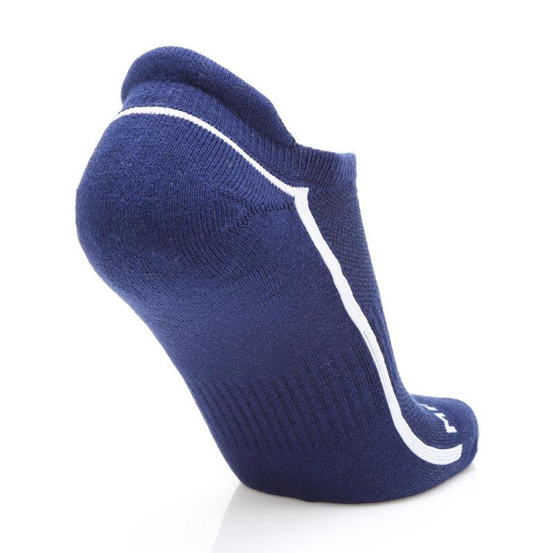 [AUSTRALIA] - MIRMARU 6 Pairs Running Low Cut Athletic Cushion Tab Breathable Comfortable Cotton Socks for Men and Women Navy-white Striped 10-13 