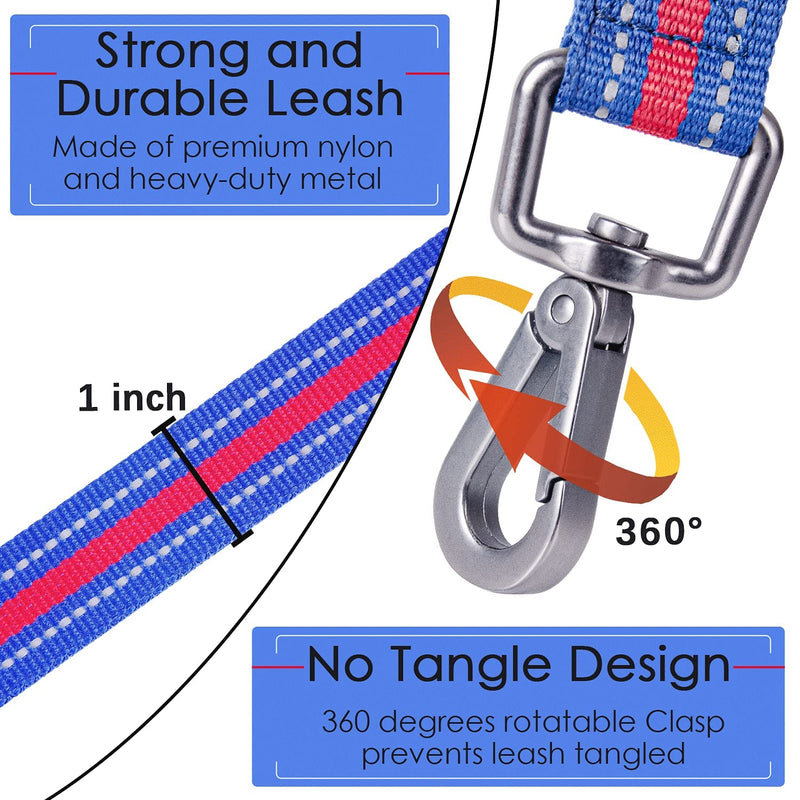 ThinkPet Dog Leashes –Traffic Control Double Handle Leash, 2 Handles Leash Comfortable Padded Heavy Duty Bungee No Pull Reflective Lead with Car Seat Belt for Medium Large Dogs Training Walking 4FT bluered - BeesActive Australia