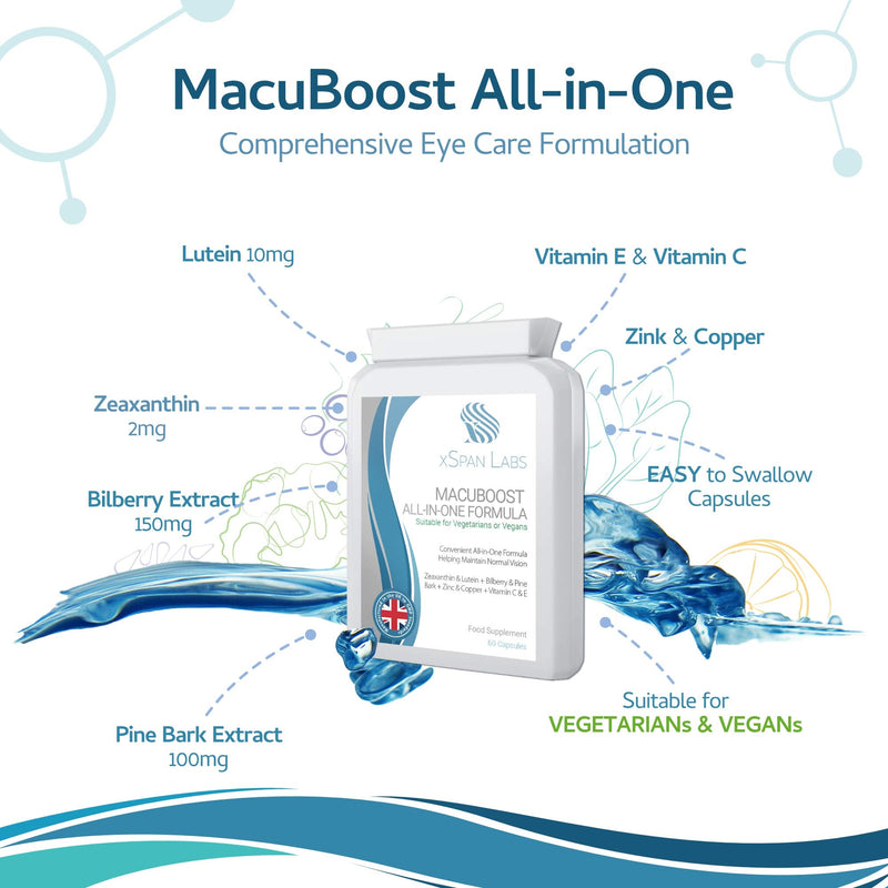 MacuBoost All-in-ONE AREDS 2 Plus Formula 60 Days Supply - Lutein, Zeaxanthin, Bilberry, Pine Bark - Support Normal Eyes and Macular Health - BeesActive Australia