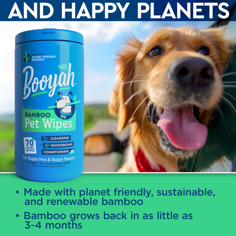 Booyah Tree Free Bamboo Pet Wipes for Dogs & Cats | Natural, Earth Friendly, Deodorizing, Hypoallergenic Cleaning Wipes for Eyes, Ears, Paws, & Face (Unscented, 2 Canisters, Total of 140 Jumbo Wipes) - BeesActive Australia