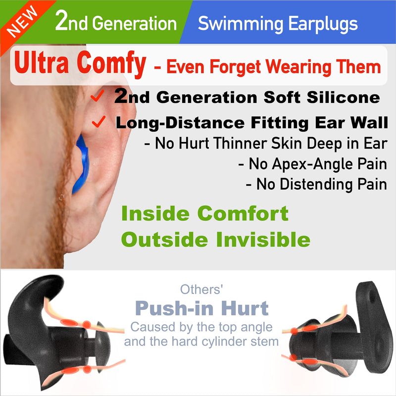 WaterDam Swimming Ear Plugs Great Waterproof Ultra Comfy Earplugs Prevent Swimmer's Ear (Size 3: Adults & Teens 14+ (Blue Blue Blue)) Size 3: Adults & Teens 14+ (Blue Blue Blue) - BeesActive Australia