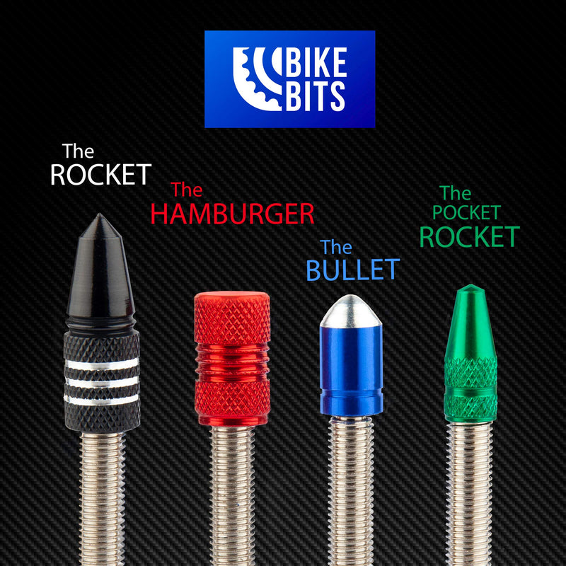 Bike Bits Presta Valve Caps - Anodized Aluminum - Use On Presta/French Valves - Designs: Bullet, Rocket, Hamburger, Pocket Rocket (4 Pack) Bullet Black - BeesActive Australia
