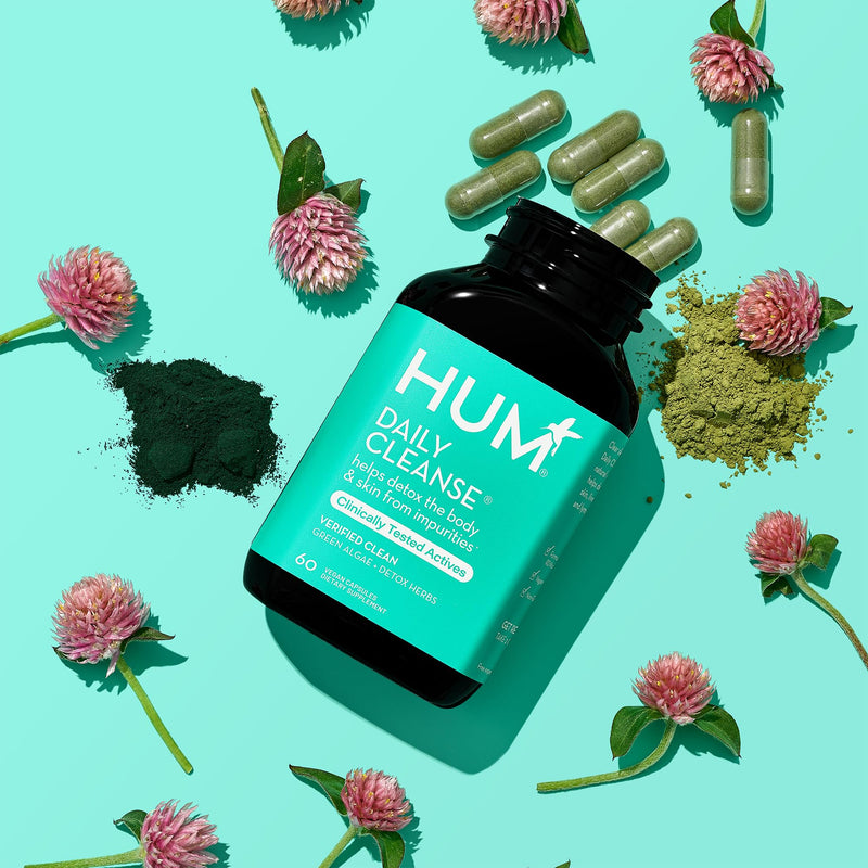 HUM Daily Cleanse Acne Supplements - Support for Clear Skin & Improved Digestion with Organic Algae, Detoxifying Herbs, Vitamins & Minerals - Skin Supplement for Women and Men (60 Vegan Capsules) - BeesActive Australia