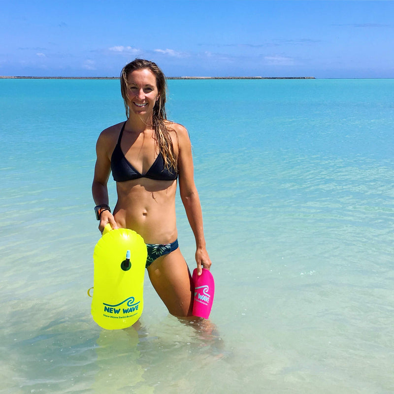 New Wave Swim Bubble for Open Water Swimmers and Triathletes - Be Bright, Be Seen & Be Safer with New Wave While Swimming Outdoors with This Safety Swim Buoy Tow Float (Fluo Green) - BeesActive Australia