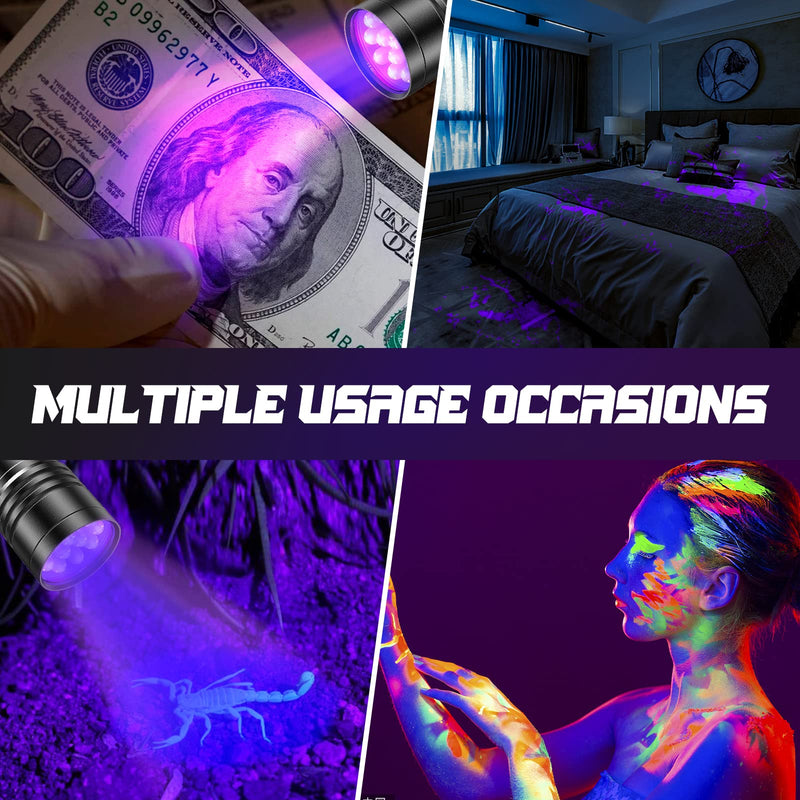 UV Flashlights, 2 Pack Black Light Flashlights with 12 LED and 395 nm Black Light for Pet Urine and House Stains Detecting, 6 AAA Batteries Included - BeesActive Australia