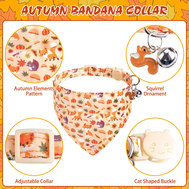 EXPAWLORER Thanksgiving Cat Collar with Removable Bow Tie and Bandana, 2 Pack Adjustable Cute Kitten Collar with Ladybug Squirrel Bell Breakaway, Holiday Ideal Gift for Boy Girl Cats - BeesActive Australia