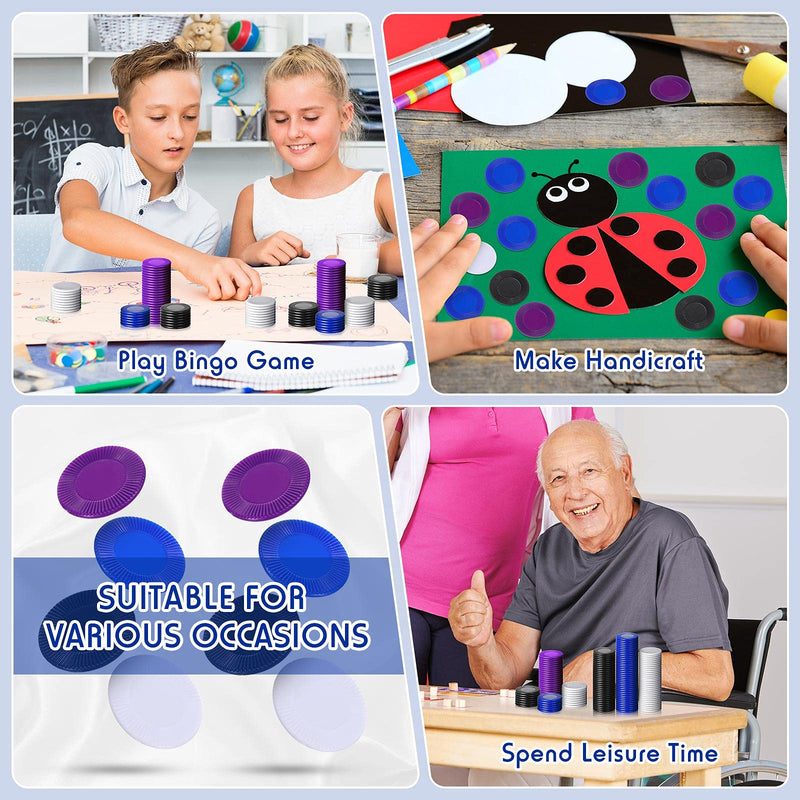 Skylety 400 Pieces Plastic Poker Chips Game Chips 4 Colors Counter Card for Kids Game Playing Learning Math Counting Bingo Game Blank Chips Card for Kids Reward, 0.86 Inch Purple, Blue, White, Black - BeesActive Australia