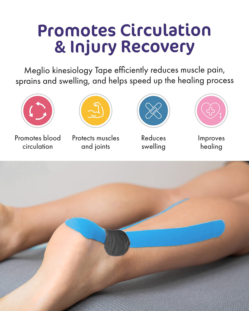Meglio Kinesiology Tape - Uncut 5 Metre Roll - Therapeutic and Hypoallergenic - For Muscle Support & Sports Injury Recovery - Breathable & Waterproof - Knee, Ankle, & Wrist - Long Lasting Adhesive Blue - BeesActive Australia