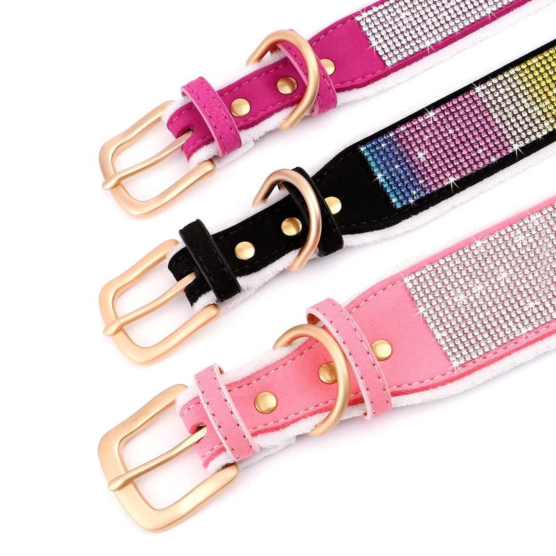Didog Rhinestone Dog Collar with Soft Lining, Sparkling Crystal Diamond Girl Dog Collars with Soft Warm Pad for Medium Large Dogs L:Neck 17-21",Width 1½" Black - BeesActive Australia