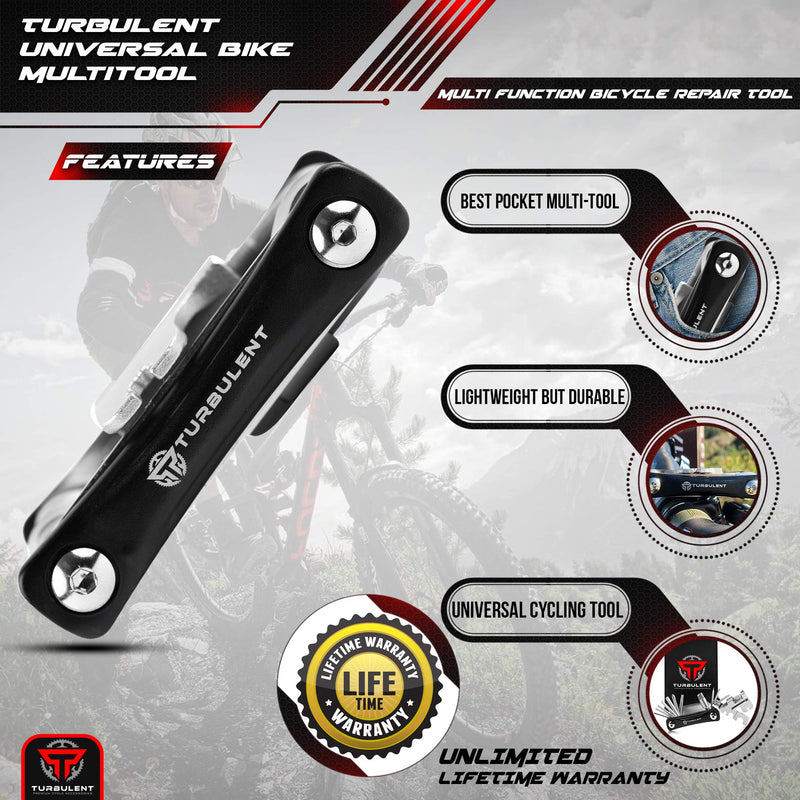 Turbulent Universal Bike Multitool - The Ultimate 23 in 1 Portable Sized Tool Kit with Chain Breaker, Allen Keys, Spoke Tool and More - Heavy Duty Multi Function Bicycle Repair Tools - BeesActive Australia