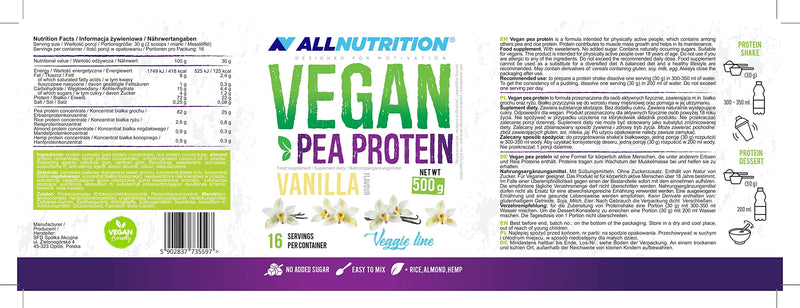 Allnutrition Vegan Pea Protein, Vanilla, 500g Pea Vanilla - BeesActive Australia