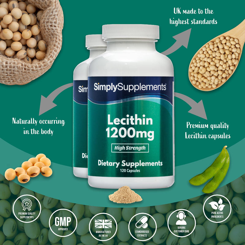 Soy Lecithin Capsules 1200mg | 120+120 (240) Capsules | Manufactured in The UK 240 Count (Pack of 1) - BeesActive Australia