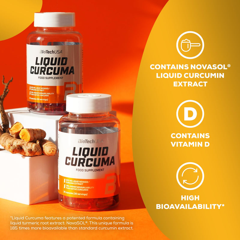 BioTechUSA Liquid Curcuma Food Supplement Capsules with Liquid Curcumin Extract and Vitamin D, 30 Capsules - BeesActive Australia