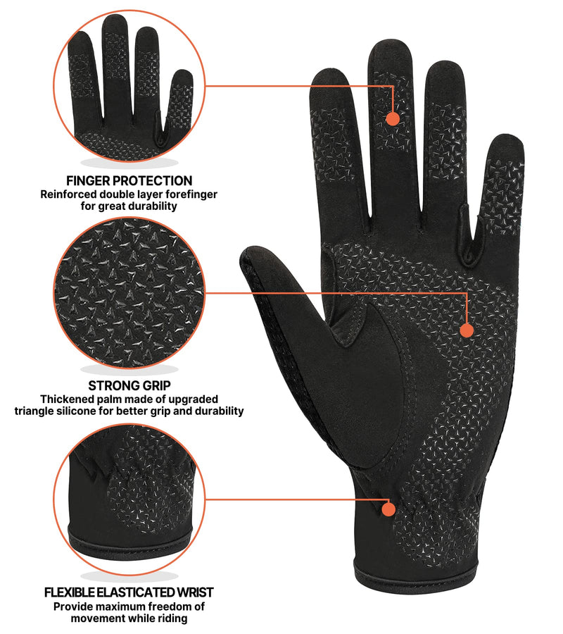 Kids Horse Riding Gloves Equestrian Anti Slip Children Horseback Bike Gardening Fishing Cycling Outdoor Activities Riding Gloves Girls Boys Youth Black Non-slip Silicone XL (Age 12-14) - BeesActive Australia