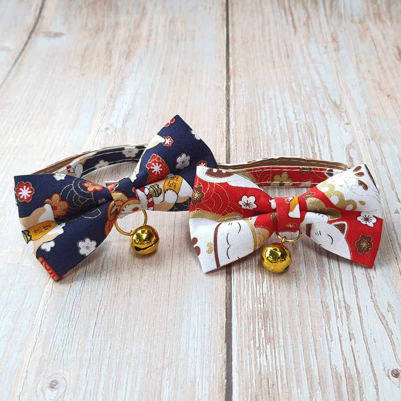 Cat Collar Bowtie, Spring Cat Collar Breakaway with Bell, 2Pack Adjustable Safety Collar for Puppy & Kitten. Navy & Red - BeesActive Australia