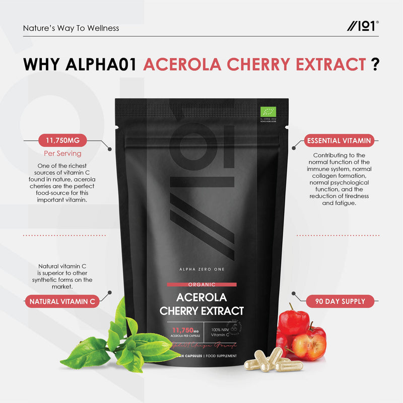Organic Acerola Cherry Extract 11,750mg - High Strength 100% NRV Natural Vitamin C, Made from Organic Acerola Cherry 25:1 Extract - Non-GMO, Gluten-Free, Halal, Vegan. 90 Vegan Capsules - BeesActive Australia
