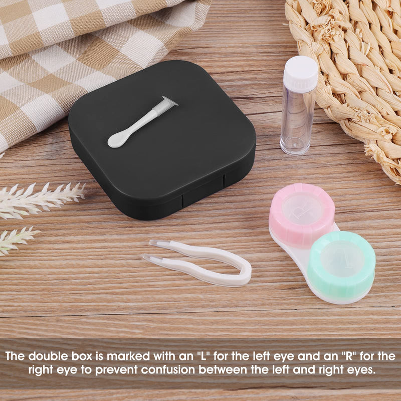 Sibba Contact Lens Cases with Mirror, Contact Lens Holder Mini Box Container, Portable Contact Lens Soaking Case with L and R Caps for Travel Black - BeesActive Australia