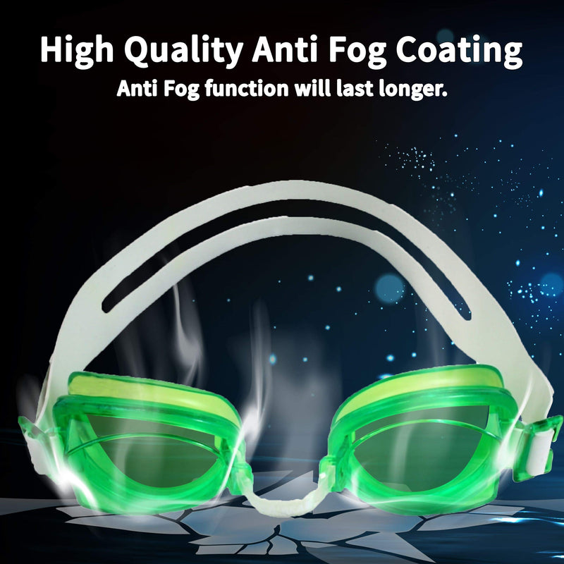 Water Gear No-Leak Anti-Fog Swim Goggles - Adjustable Durable Split Headband and Nose Strap - with UV Protection Green - BeesActive Australia