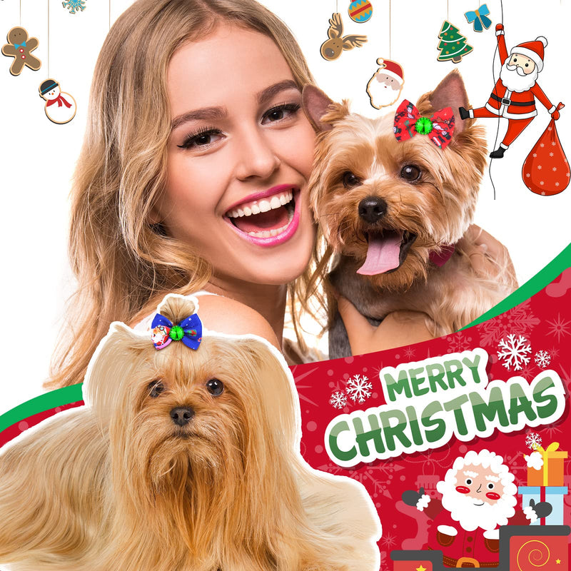 160 Pcs Christmas Dog Hair Bows Christmas Dog Topknot Bows with Rubber Bands Rhinestone Dog Grooming Bows with Santa Snowman Puppy Hair Bows Ties Dog Hair Accessories Bowknot Santa Snowman Style - BeesActive Australia