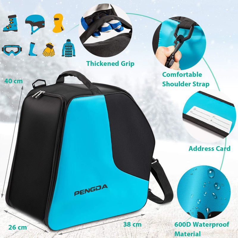 PENGDA Ski Boot Bag -Ski Boots Snowboard Boots Bag Waterproof Travel Boot Bag for Ski Helmets, Goggles, Gloves, Ski Apparel & Boot Storage(2 Separate Compartments) Black Blue - BeesActive Australia