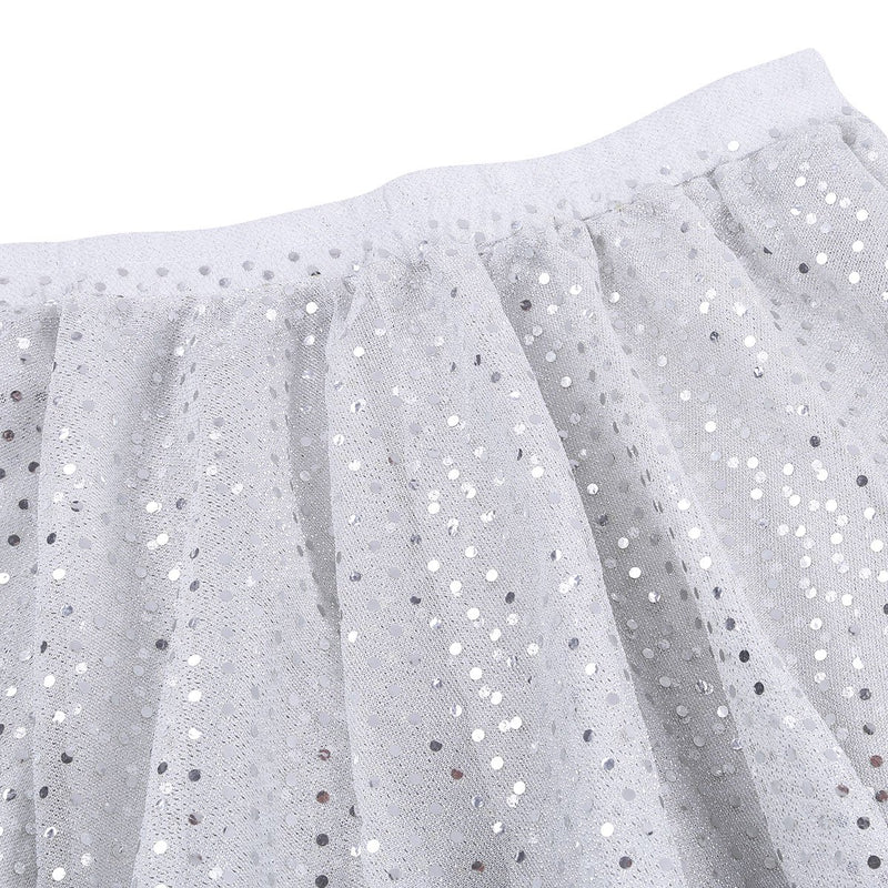 [AUSTRALIA] - iEFiEL Women's Glitter Sequin Asymmetric Layered Tulle Party Latin Dance Ballet Skirt Silver 