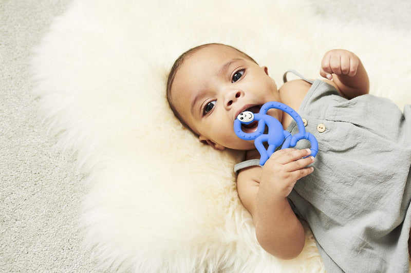 Matchstick Monkey, Mini Teething Toy for Baby, Stimulates and Massages Sore Gums, 3 Months Old+,Blue 1 Mini Monkey Teether Blue Monkey - BeesActive Australia