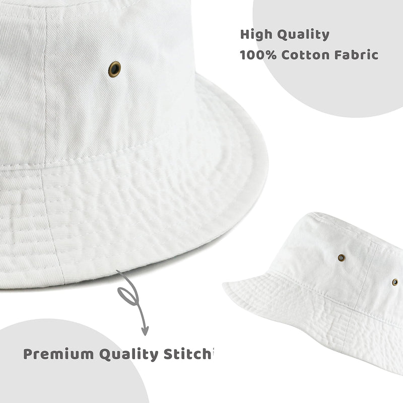 The Hat Depot Bucket Hat - Unisex 100% Cotton & Denim Packable Summer Travel Beach Sun Hat Small-Medium White - BeesActive Australia
