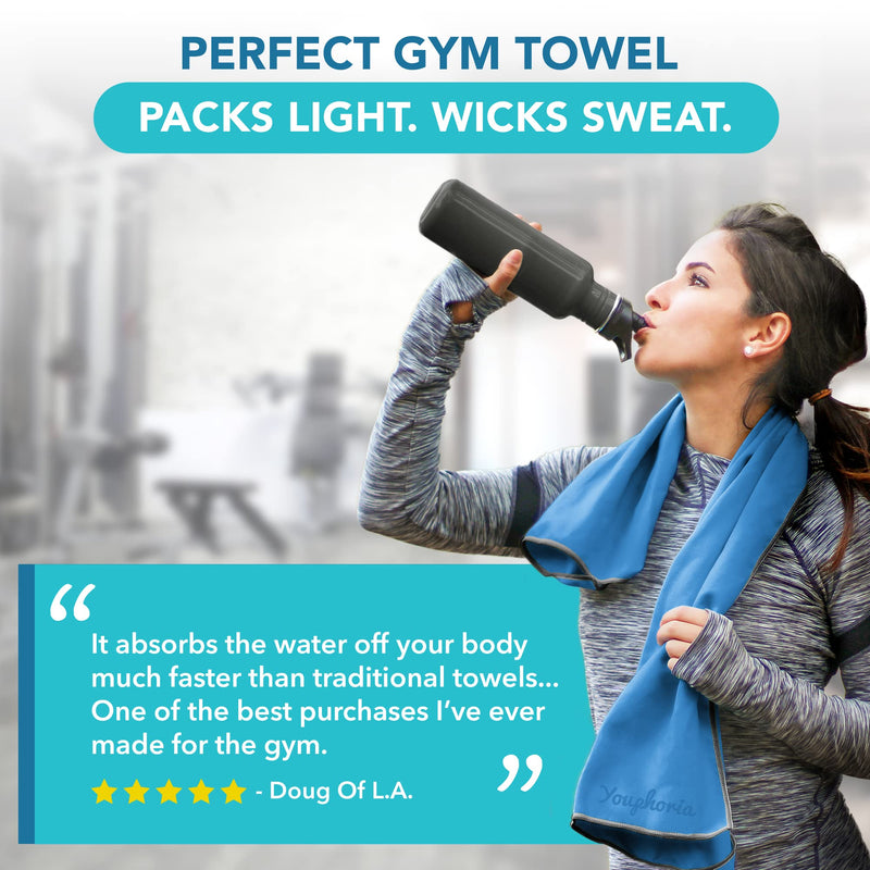 Youphoria Microfiber Travel Towel Fast Drying Lightweight - Quick Dry Towel & Camping Towel - 3 Size Options Blue/Gray Small (20 x 40 inches) - BeesActive Australia