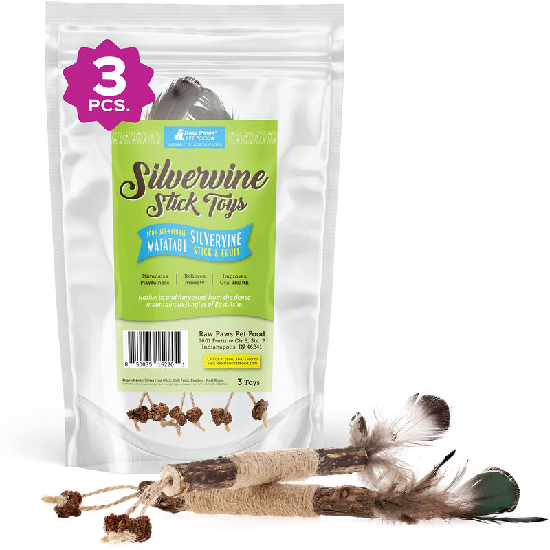 Raw Paws Silvervine Sticks Cat Feather Toys for Indoor Cats, 3 ct - Interactive Cat Toys with Feathers - Cat Kicker Toy - Catnip Toys for Cats - Cat Feather Stick, Silvervine for Cats, Matatabi Sticks - BeesActive Australia