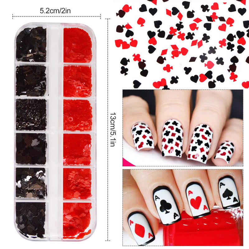 EBANKU 12 Grids Playing Card Style Nail Art Sequins, Numbers Letter Graphics Shape Poker Nail Sequin Nail Accessories For Women Girls Nail Art Design Decoration and Resin Molds DIY - BeesActive Australia