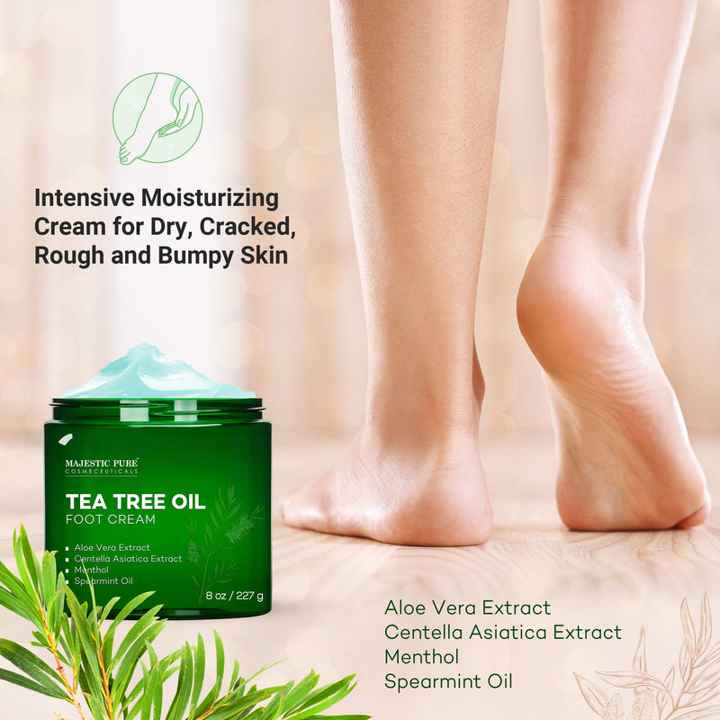 MAJESTIC PURE Athletes Foot Cream with Tea Tree Oil, Aloe & Spearmint - Hydrates, Softens & Conditions Dry Cracked Feet, Heel and Calluses,- Helps Soothe Irritated Skin - 8 oz - BeesActive Australia