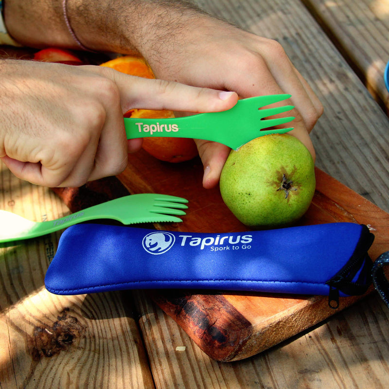 Tapirus 4 Spork to Go Set - Durable and BPA Free Sporks - Spoon, Fork and Knife Combo Utensils Flatware - Mess Kit for Camping, Hunting and Outdoor Activities - Comes in a Carrying Case Green - BeesActive Australia