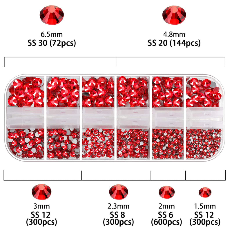 240 Pieces Multi-Shape Red Nail Rhinestones and 2016 Pieces Flatback Nail Gemstones Crystal with Rhinestone Pick Up Pen Tweezer Set for Nail Art Decoration DIY Designed - BeesActive Australia