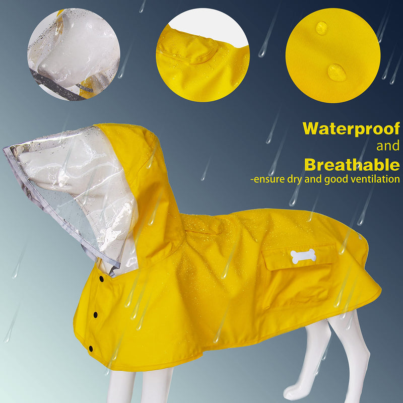 Waterproof Dog Raincoat, Adjustable Reflective Lightweight Pet Rain Clothes with Poncho Hood Yellow Large - BeesActive Australia