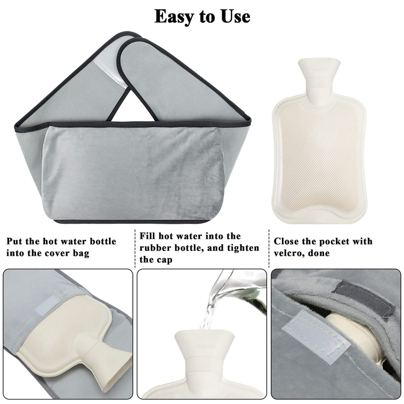 Hot Water Bottle Belt, 2L Large Hot Water Bottle with Waist Belt Long Cover for Women, Natural Rubber Hot Water Bag with Soft Faux Fleece Cover for Period Pain, Back Pain, Shoulders, Pain Relief Hot Water Bottle with Belt Cover - BeesActive Australia